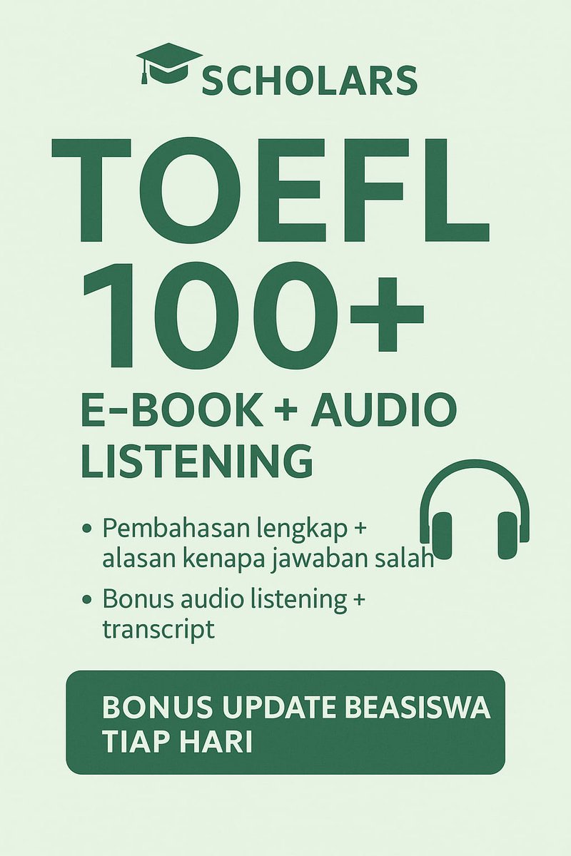 Kalau kamu butuh belajar TOEFL tapi bingung mulai dari mana? coba deh ini. Belajarnya mandiri, tanpa ribet kelas. Banyak yang pakai buat kerja, skripsi, sampai daftar beasiswa

👉 lynk.id/a/4984110660 

#Beasiswa #ebooks #toeflpreparation #StudyAbroad #TOEFL #ITP #ibt #IELTS