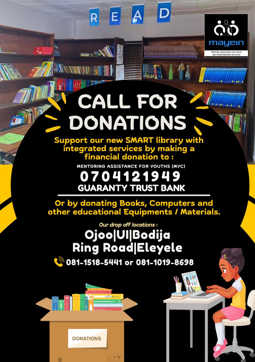 MAYEINorg's tweet image. 📚 Help us build a brighter future—one book at a time!
Donate to our SMART Library and support young minds with the gift of knowledge.
#BookDrive #SMARTLibrary #DonateABook #YouthEmpowerment #EducationForAll