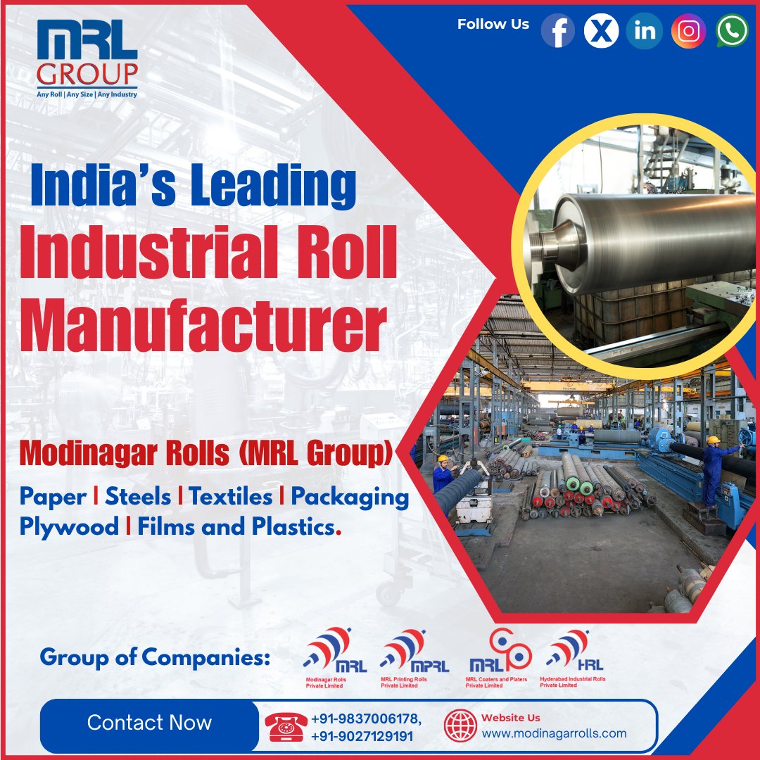 modinagarrolls's tweet image. India’s trusted Industrial Roll Manufacturer 🌟
✅ Paper Industry Rolls
✅ Rolls for Steel Industry
✅ Precision. Strength. Durability.
👉 Learn more: modinagarrolls.com/industrial/
#ModinagarRolls #MRLGroup