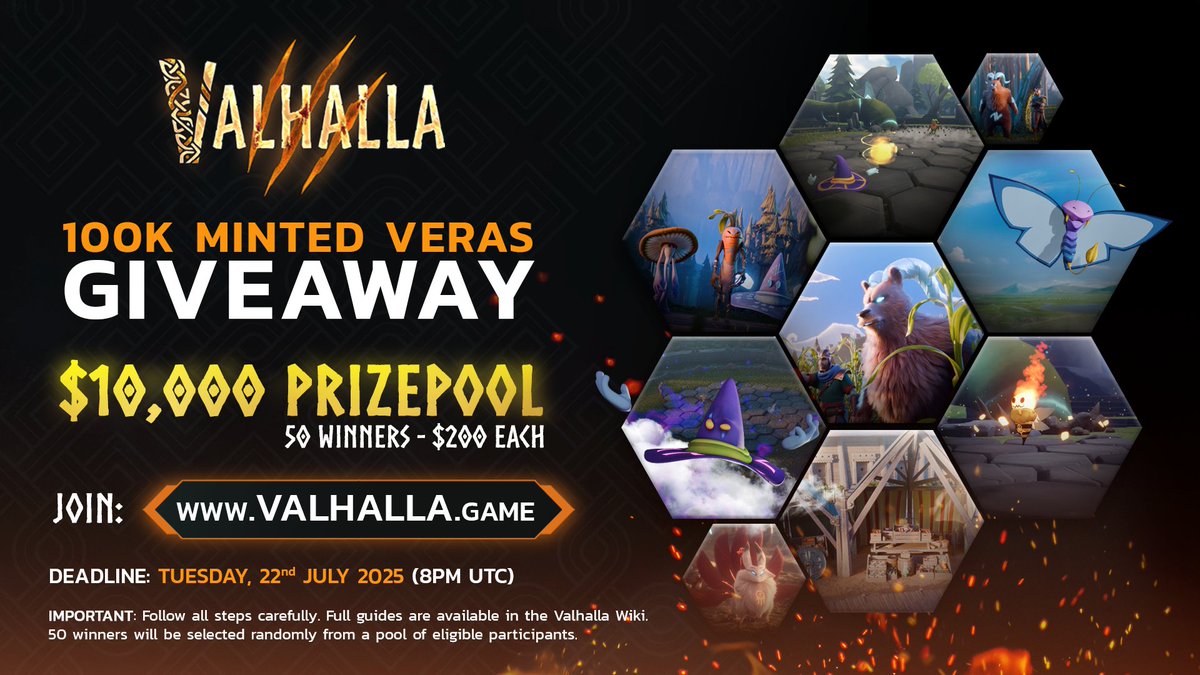 🔥 VALHALLA 100k MINTED VERAS GIVEAWAY 🔥

Valhalla launched with a BANG on opBNB mainnet on June 30th, and has just passed the 100k minted Veras milestone. To celebrate, we're giving away $10,000 in prizes to the earliest players!

Here's how to enter:

1. Create your Valhalla
