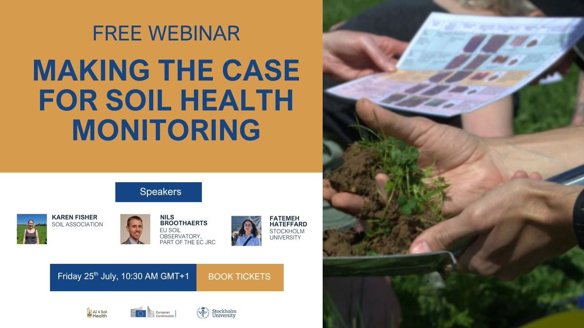 AI4SoilHealth's tweet image. 🗓️ Date for your diary 🗓️
We’re holding a free webinar on Friday 25th July. Find out why soil health monitoring matters, about the latest tools scientists are developing to make it easier, and policy makers' ambitions for future monitoring frameworks. eventbrite.co.uk/e/making-the-c…