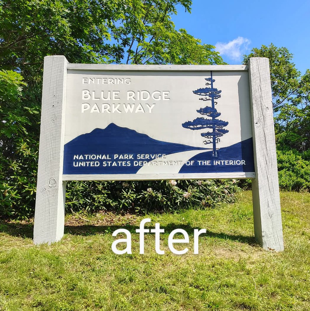 parkwaycolors's tweet image. the Wagon Rd Gap (276) entrance sign was recently painted by local volunteers Cindy Lemon, Rich Stevenson, and others. Looks great!