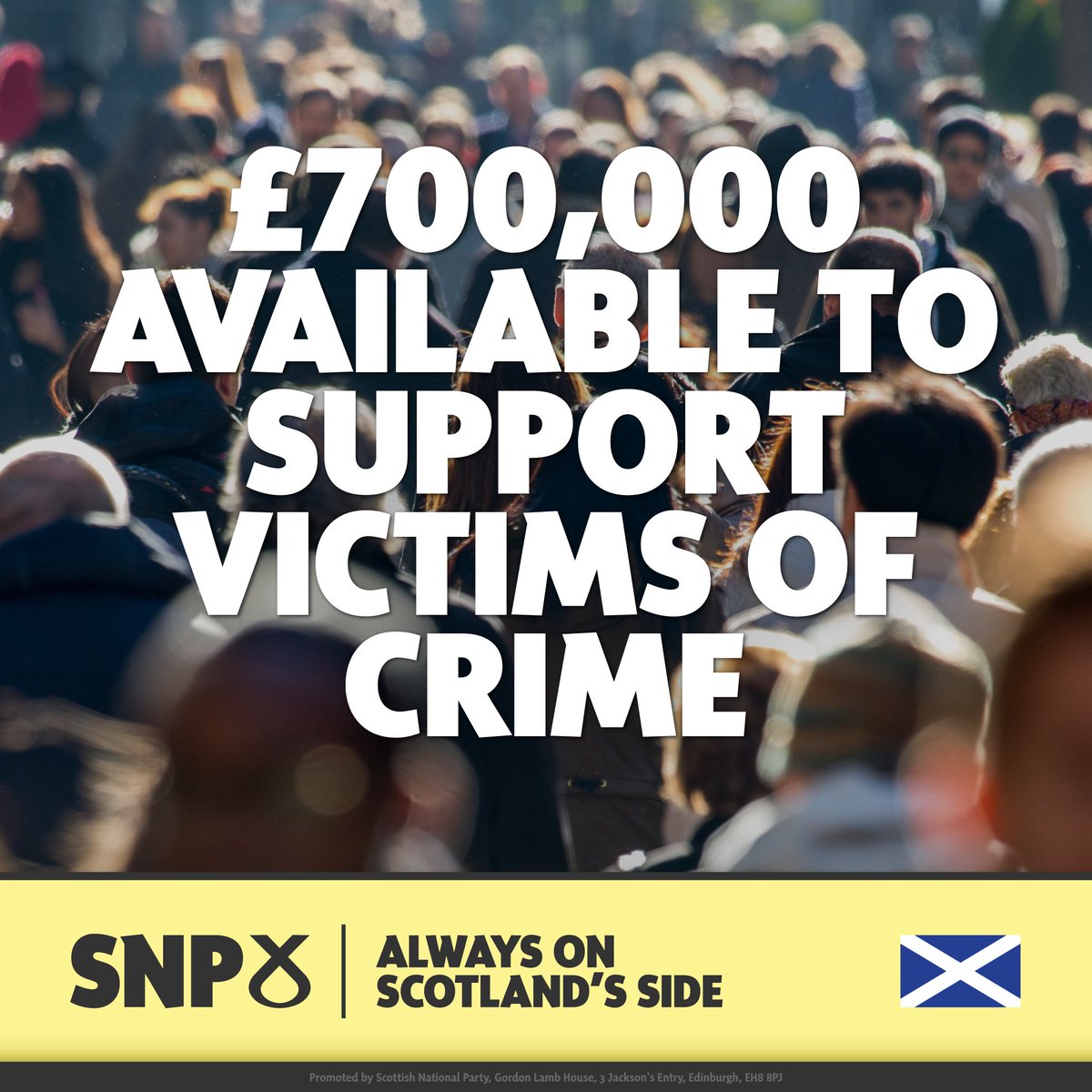 theSNP's tweet photo. 📢 Over £700,000 is now available for groups supporting victims of crime in Scotland - funded by fines on offenders, not taxpayers.

Since 2019:
🙌 5,000+ people supported
💷 £2.4m awarded to 18 groups https://t.co/r66gkhuLlx