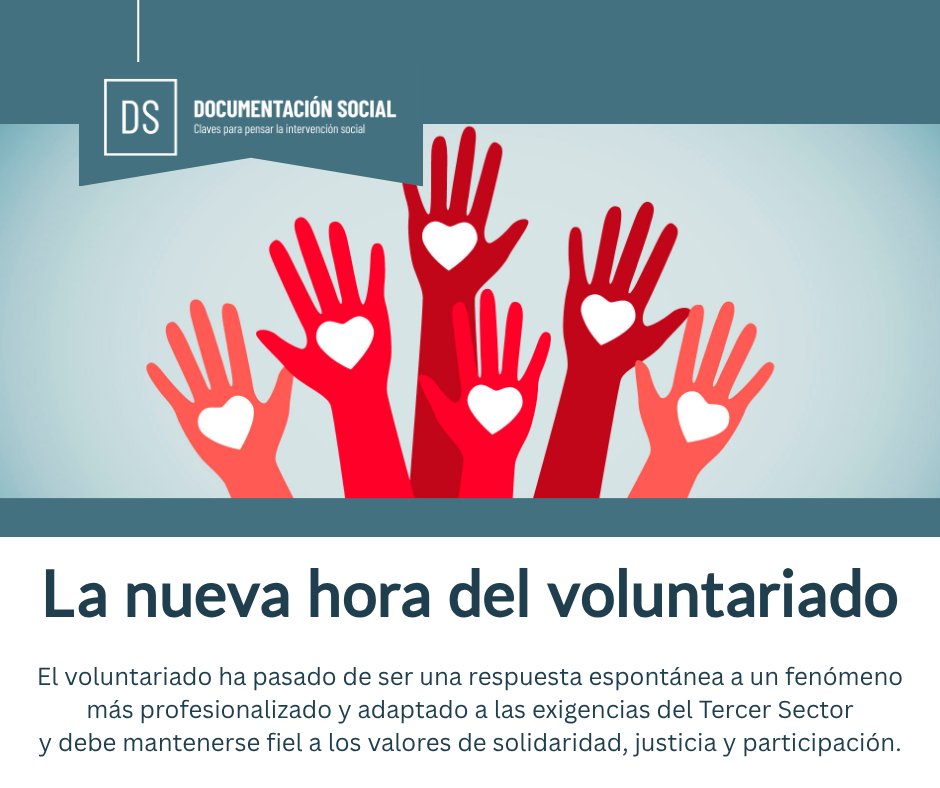 _CARITAS's tweet image. El voluntariado ha pasado a ser un fenómeno profesionalizado y adaptado al Tercer Sector y debe mantenerse fiel a los valores de solidaridad, justicia y participación.

Descubre “La nueva hora del voluntariado” en el último número de Documentación Social.

documentacionsocial.es/20/editorial/l…