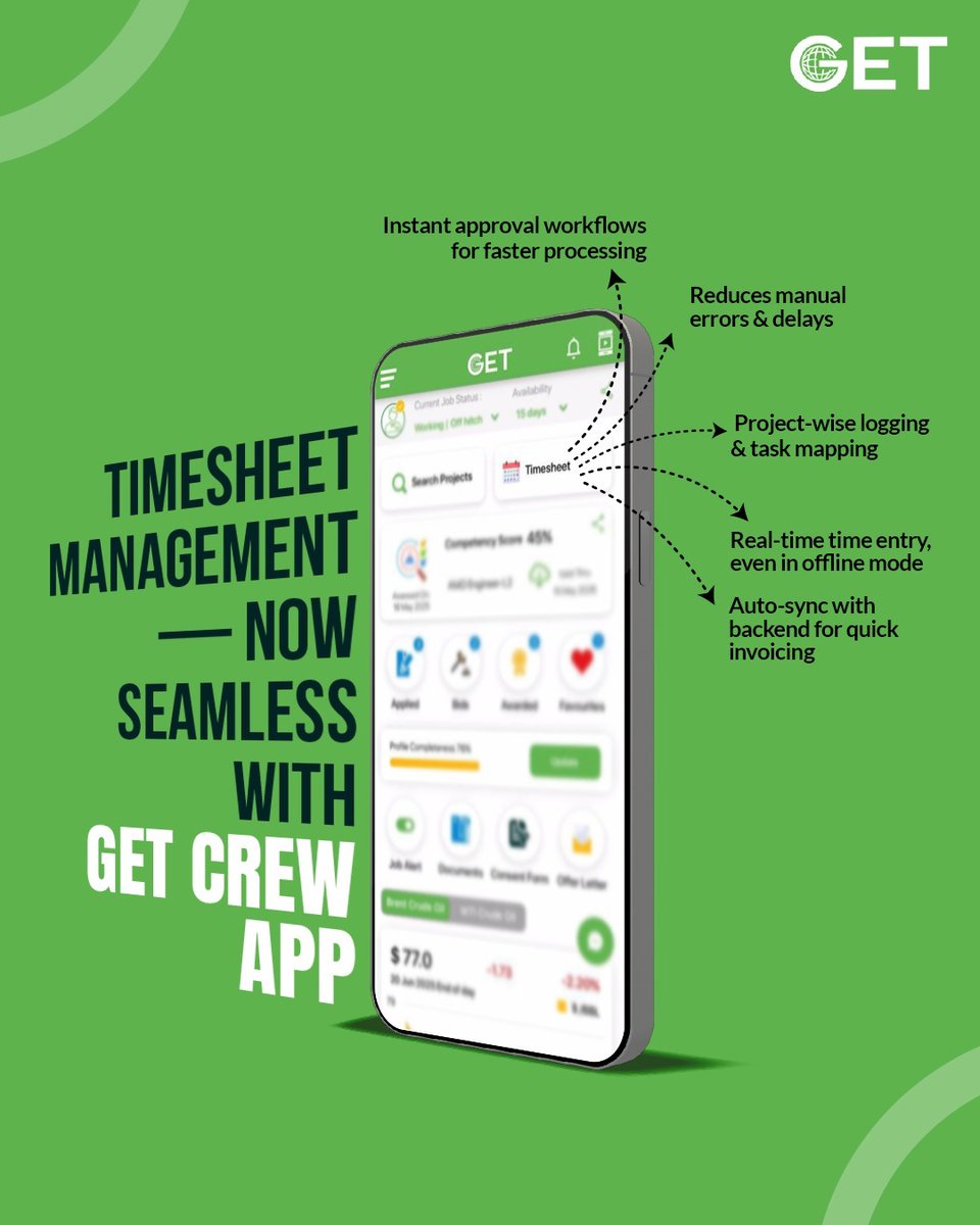 getglobalgroup_'s tweet image. GET’s Crew App offers an integrated Timesheet feature designed for field accuracy and operational efficiency.
Know More:
linktr.ee/GETGlobalGroup…

#GETGlobal #CrewApp #TimesheetAutomation #OilGasTech #WorkforceEfficiency