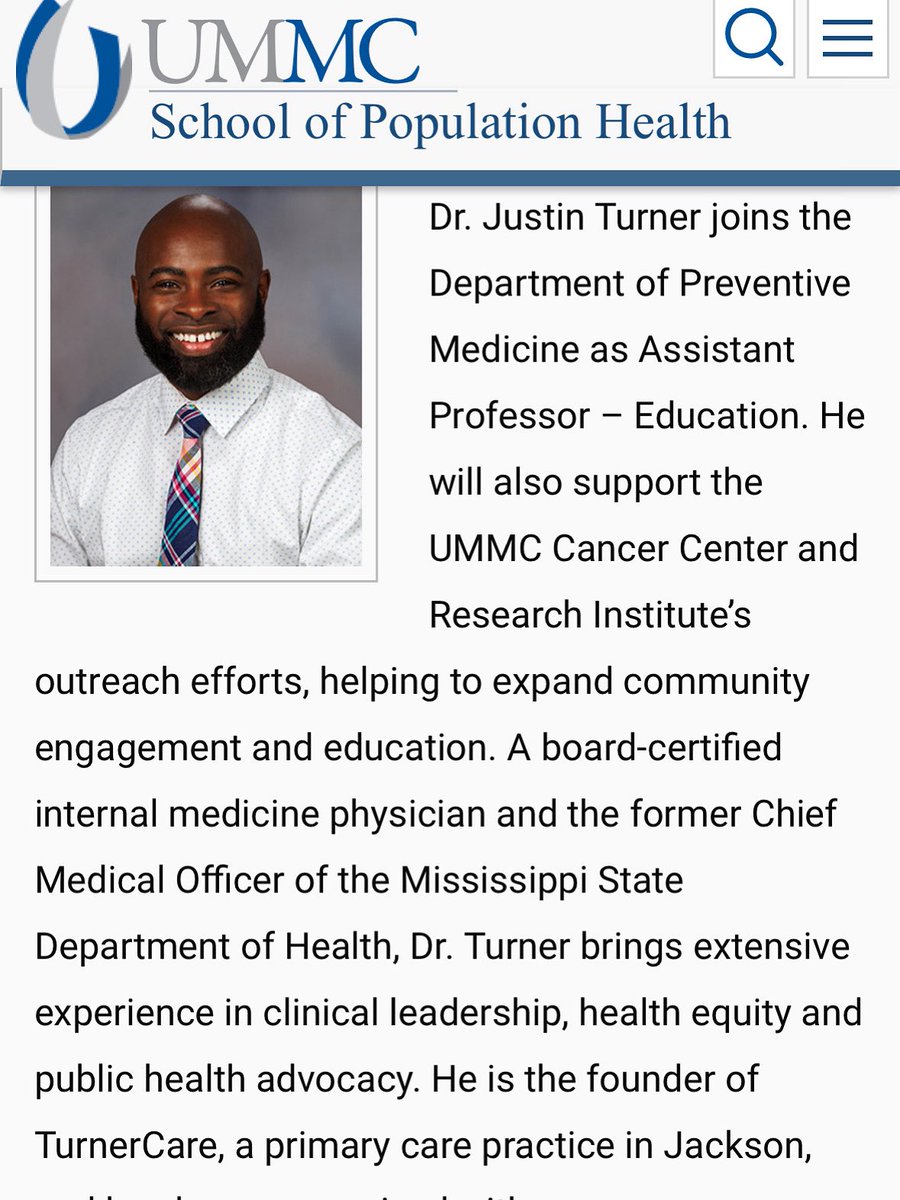 Dr. Justin Turner (@drjustinmturner) on Twitter photo Iâm coming home again! I was honored to be selected in the inaugural class of HEALing Fellows by then Vice Chancellor Dr James Keeton in 2011 as a resident physician <a href="/UMMCnews/">The University of Mississippi Medical Center</a> .
<a href="/MeharryMedical/">Meharry Medical College</a> had trained me well to ALWAYS be a voice for the voiceless and to advocate for Iâm coming home again! I was honored to be selected in the inaugural class of HEALing Fellows by then Vice Chancellor Dr James Keeton in 2011 as a resident physician <a href="/UMMCnews/">The University of Mississippi Medical Center</a> .
<a href="/MeharryMedical/">Meharry Medical College</a> had trained me well to ALWAYS be a voice for the voiceless and to advocate for