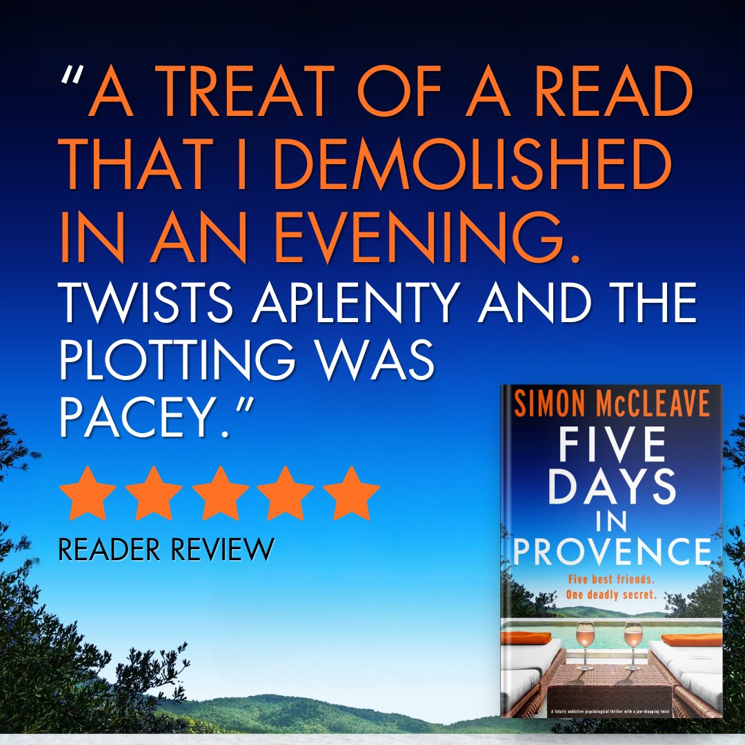 Storm Publishing (@stormbooks_co) on Twitter photo 🪻Five lifelong friends gather at a picturesque farmhouse to celebrate a birthday, but beneath the sun-drenched skies, their dream escape will end in murder.
😱 Discover Five Days in Provence by <a href="/simon_mccleave/">Simon McCleave Author</a> today: geni.us/927-rd-two-am
#psychologicalthriller 🪻Five lifelong friends gather at a picturesque farmhouse to celebrate a birthday, but beneath the sun-drenched skies, their dream escape will end in murder.
😱 Discover Five Days in Provence by <a href="/simon_mccleave/">Simon McCleave Author</a> today: geni.us/927-rd-two-am
#psychologicalthriller