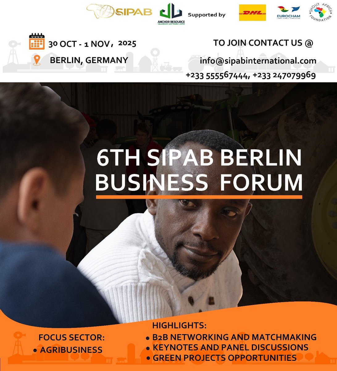 BaspagSocial's tweet photo. Register for the 6th Edition of the SIPAB Business Forum in Berlin Germany from 30 October to 1 November 2025. This event is a high level corporate networking space for stakeholders in Agribusiness.

Register now: https://t.co/33D4ZRBKEs https://t.co/KJx7335CXq