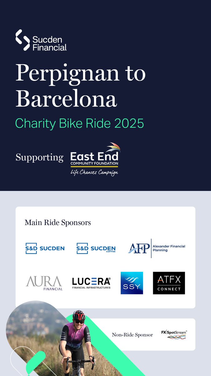 Sucden Financial Limited (@sucdenfinancial) on Twitter photo We're thrilled to announce the official sponsors of our Perpignan to Barcelona Charity Bike Ride! 🚴♂️
A huge thank you for their generous support! Alexander Financial Planning, <a href="/ATFX_Connect/">ATFX_Connect</a>, Aura Financial, <a href="/fxspotstream/">FXSpotStream</a>, <a href="/LuceraFinancial/">Lucera</a>, SSY Global, <a href="/Sucden/">Sucden</a> and Sucden Coffee - We're thrilled to announce the official sponsors of our Perpignan to Barcelona Charity Bike Ride! 🚴♂️
A huge thank you for their generous support! Alexander Financial Planning, <a href="/ATFX_Connect/">ATFX_Connect</a>, Aura Financial, <a href="/fxspotstream/">FXSpotStream</a>, <a href="/LuceraFinancial/">Lucera</a>, SSY Global, <a href="/Sucden/">Sucden</a> and Sucden Coffee -