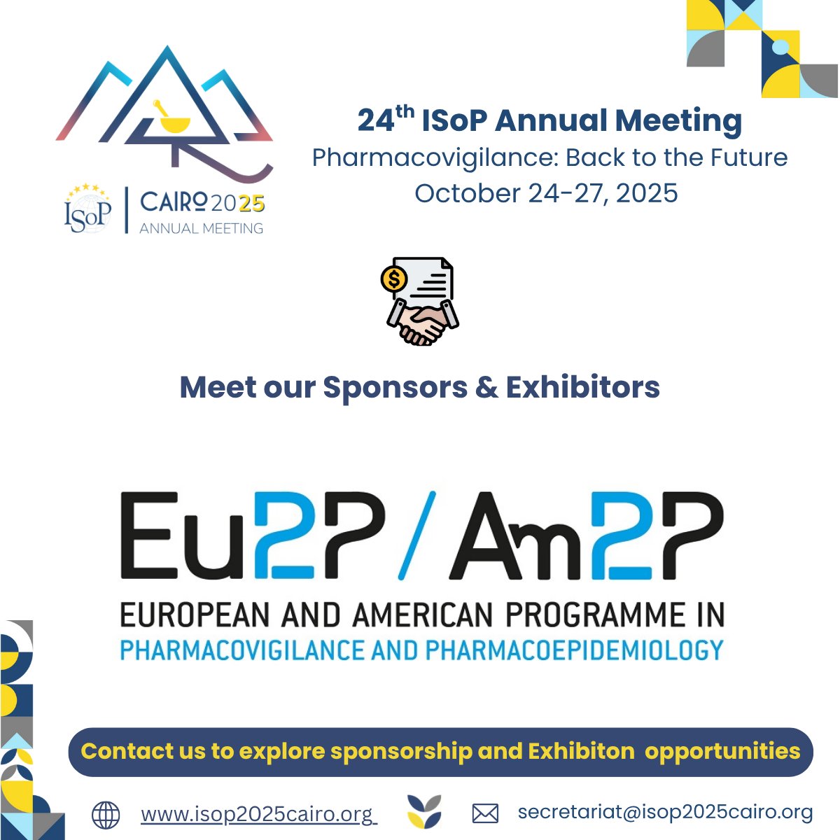 🎓 Meet Our Exhibitor: <a href="/Eu2P/">Eu2P</a> – the European program in #Pharmacovigilance &amp; Pharmacoepidemiology, led by <a href="/univbordeaux/">Université de Bordeaux</a>.

Offering MSc, accredited certificates — now also via Am2P for North America.

📍Join them at #ISoP2025Cairo
👉 isop2025cairo.org/registration

<a href="/ISoPonline/">ISoP</a>