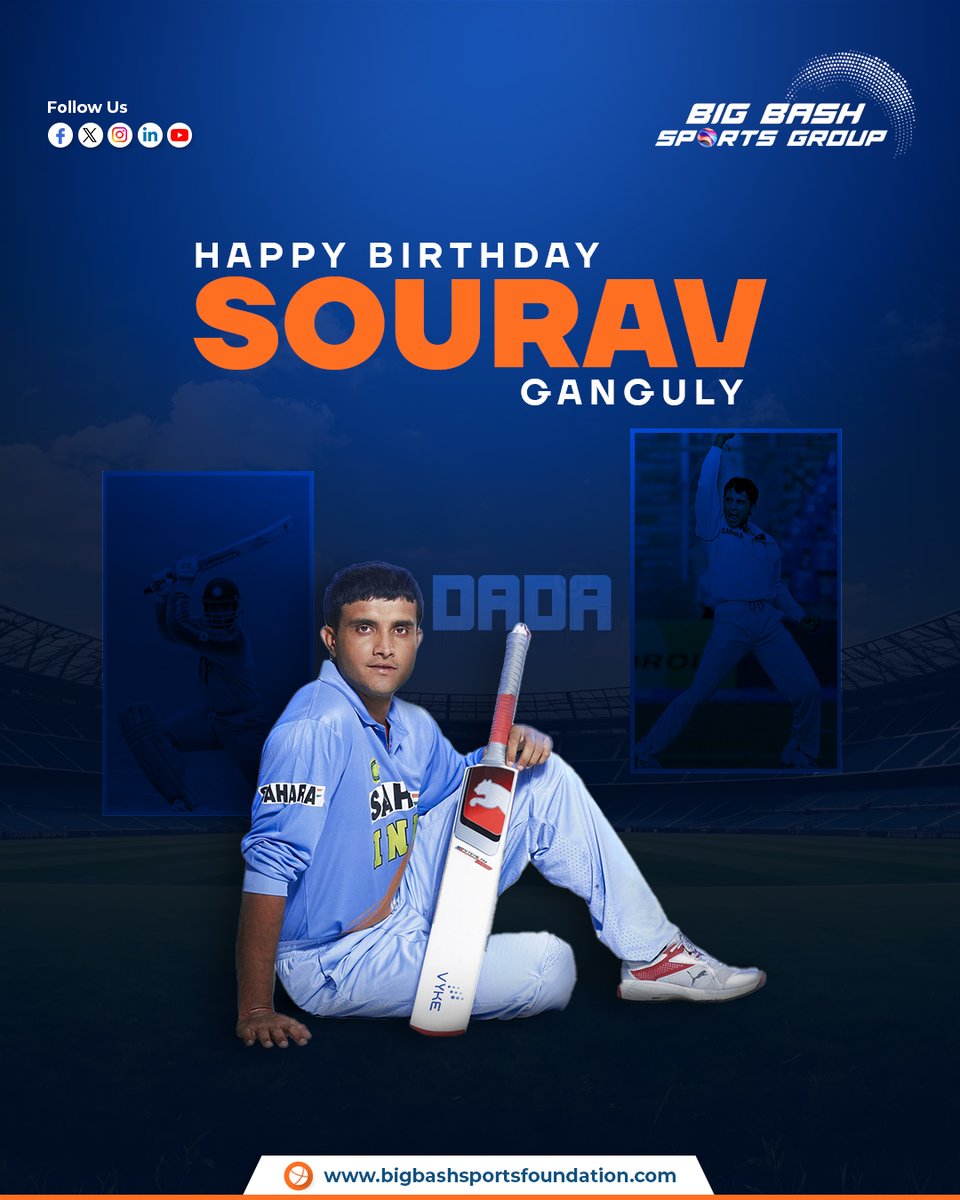 Wishing a legendary birthday to the man who gave Indian cricket its fearless attitude —
🇮🇳 <a href="/souravganguly/">SouravGanguly</a> — The Dada of Indian Cricket! 🎂
#souravganguly
#happybirthdaydada
#princeofkolkata
#icc
#bcci #indiancricketlegend
#captaincourageous
#teamindia🇮🇳
#bengaltiger