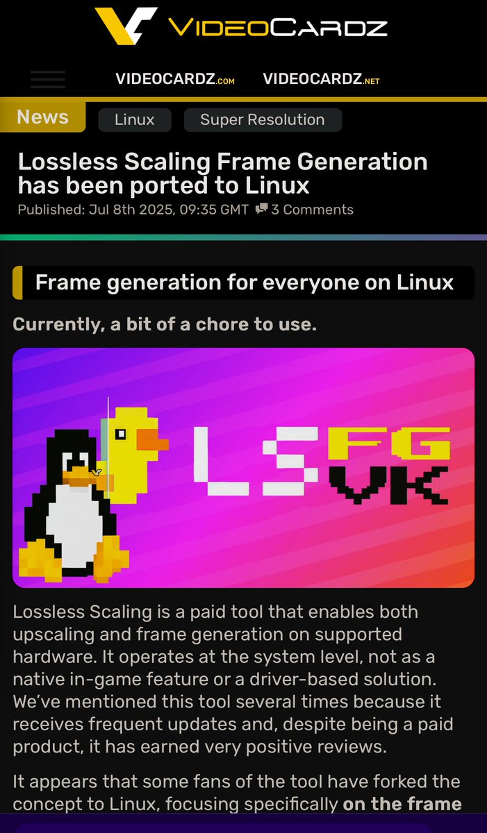 Lossless Scaling Frame Generation has been ported to Linux