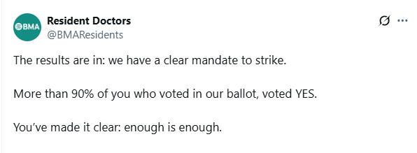parthaskar's tweet image. My interpretation?

(And I can be totally wrong of course!)

Total numbers of people voting have dropped as a significant number of IMGs who are BMA members abstained/didn't vote -due to uncertainty of @TheBMA position -with upcoming #WorkforcePlan and 'Prioritisation'

The