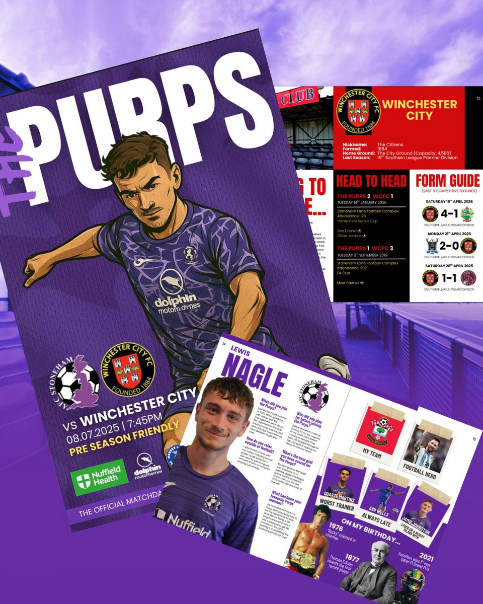Be sure to scan the QR code at the turnstile tonight to access our pre season programme!

Features include - opposition in focus and a catch up with Lewis Nagle!

Link will also be sent prior to kick off 

#UpThePurps 💜⚽️