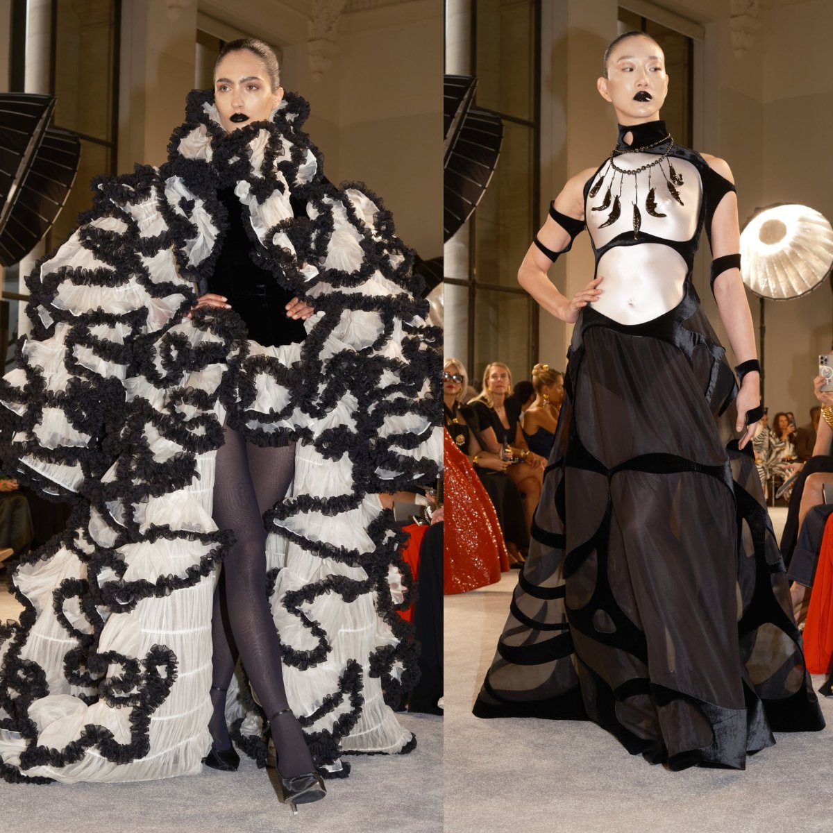 indulge_global's tweet photo. Schiaparelli FW25 opens Paris Couture Week with no colour, all drama 🖤🤍
@DanielRoseberry  strips back to black &amp; white—sculptural silhouettes, surreal details, and a breathing heart necklace. Couture, reimagined.

Check full story: https://t.co/ulakPgRJBy
#ParisFashionWeek https://t.co/SRxJPmQ8lz
