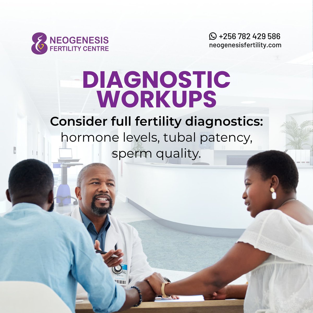 “I thought it was just me… until we both got tested.”

Fertility struggles can come from either side.
At Neogenesis, we offer full diagnostic workups,  hormone levels, tubal patency, and sperm quality.
📞 +256 782 429 586 
🌐 neogenesisfertility.com

#FertilityAwareness