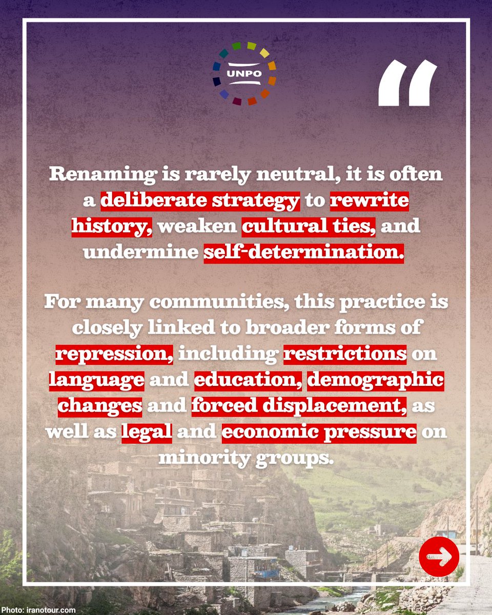 UNPOintl's tweet photo. For many Unrepresented Nations and Peoples, place names are not just geography, they carry history, identity, and belonging. 

Read the full article here: https://t.co/gCW6so3CYf

#ToponymicErasure #RightToName #UNPO #SelfDetermination https://t.co/Od10dKoroR