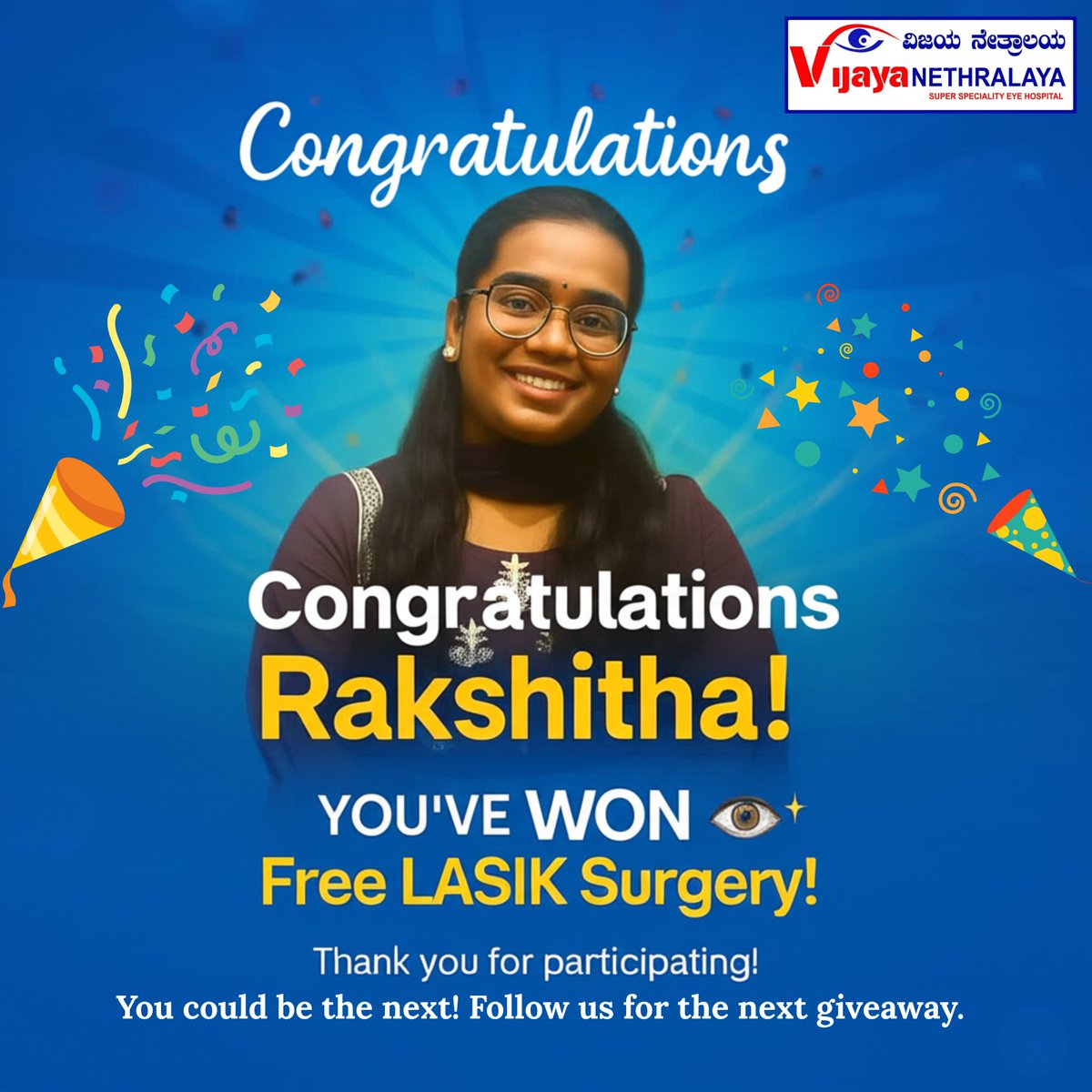 VijayaEyecare's tweet image. 🎉 Congrats Rakshita R., our June 2025 Free LASIK Giveaway winner at Vijaya Nethralaya! 👓✨
Want to be next? Join now &amp;amp; win FREE LASIK every month!
👉 vijayanethralaya.com/free-lasik-eye…
🎥 youtu.be/E6wcWbjVjpI
#FreeLASIK #VijayaNethralaya