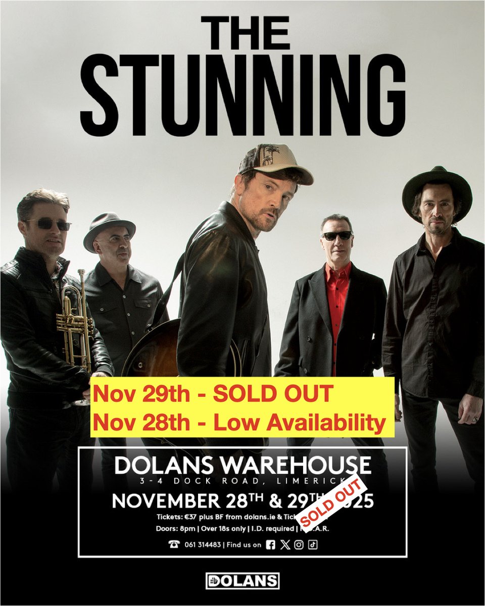 The Stunning (@thestunningband) on Twitter photo Limerick - low ticket warning for November. One show sold out. Second - Low Availability. <a href="/mydolans/">Dolans Limerick</a> Limerick - low ticket warning for November. One show sold out. Second - Low Availability. <a href="/mydolans/">Dolans Limerick</a>