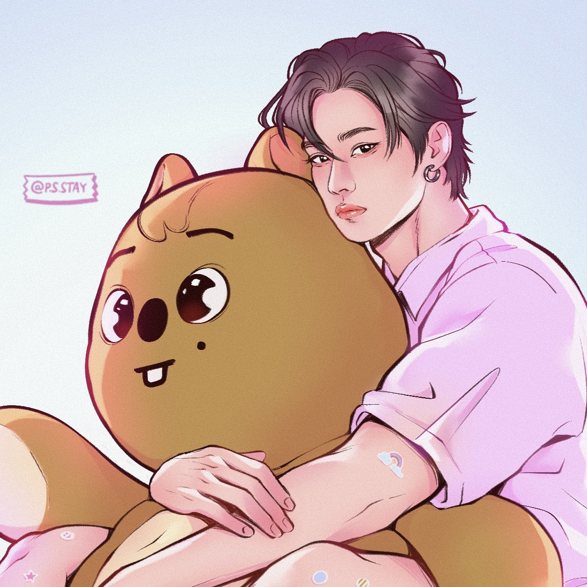 psst_o's tweet image. Soft bun Mnh with his fave cuddling toy 🐇🐿️