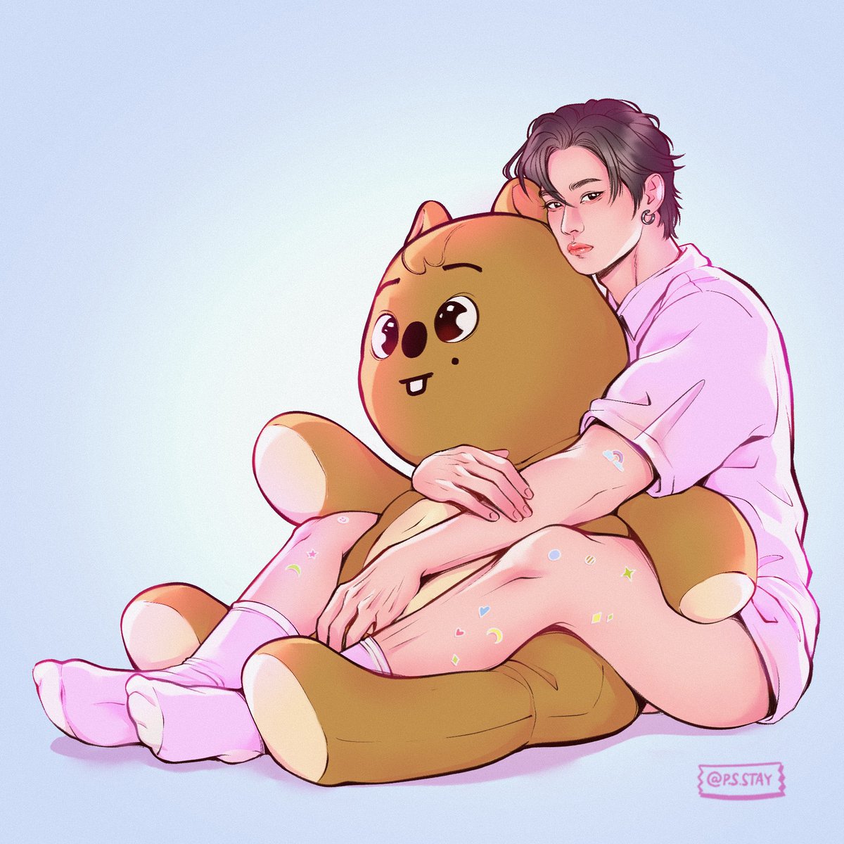 psst_o's tweet image. Soft bun Mnh with his fave cuddling toy 🐇🐿️