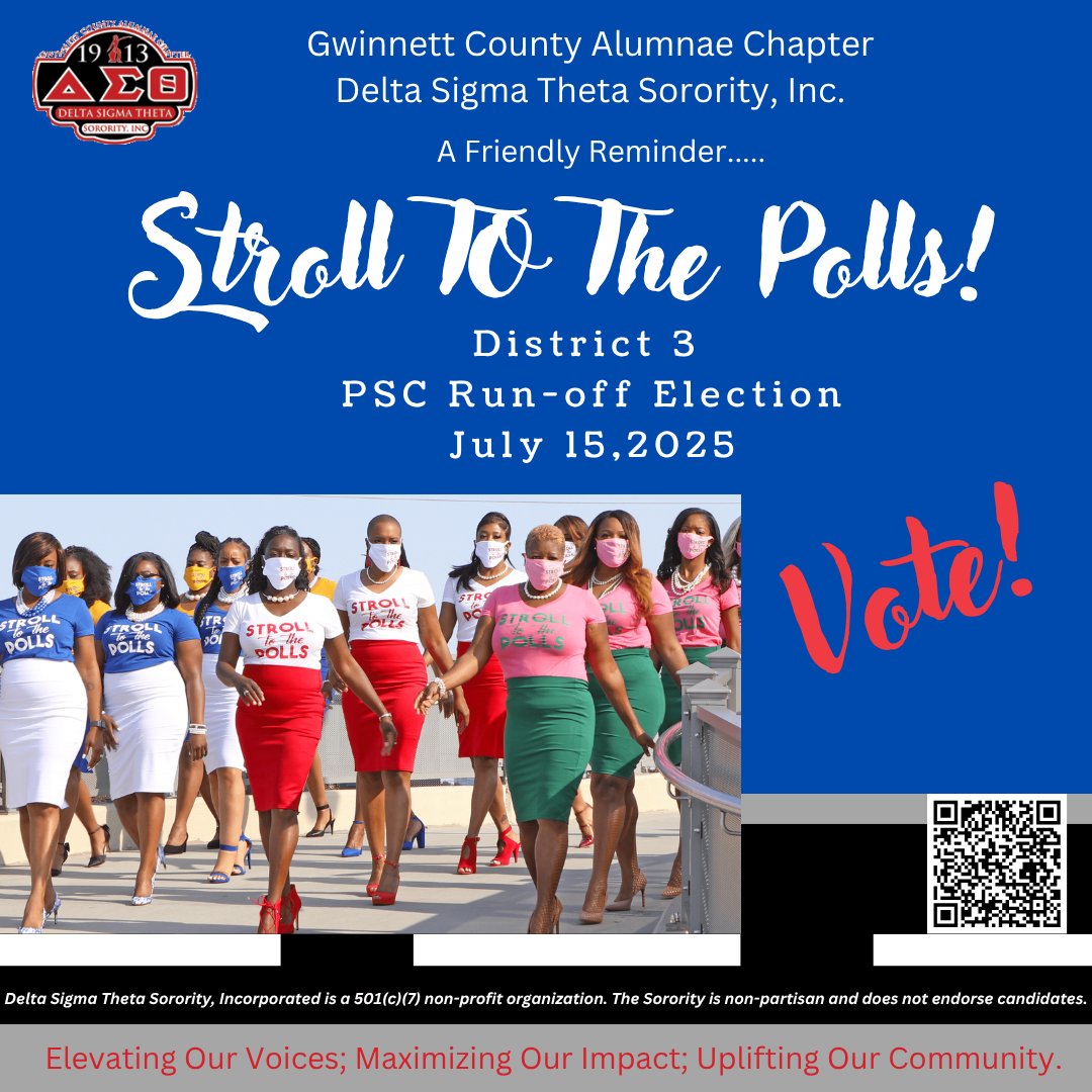 Your Vote Counts: Georgia Public Service Commission Election

Early Voting:  July 7 - 11

Election Day:  July 15

Spread the word.  Encourage friends, family, and neighbors to vote!