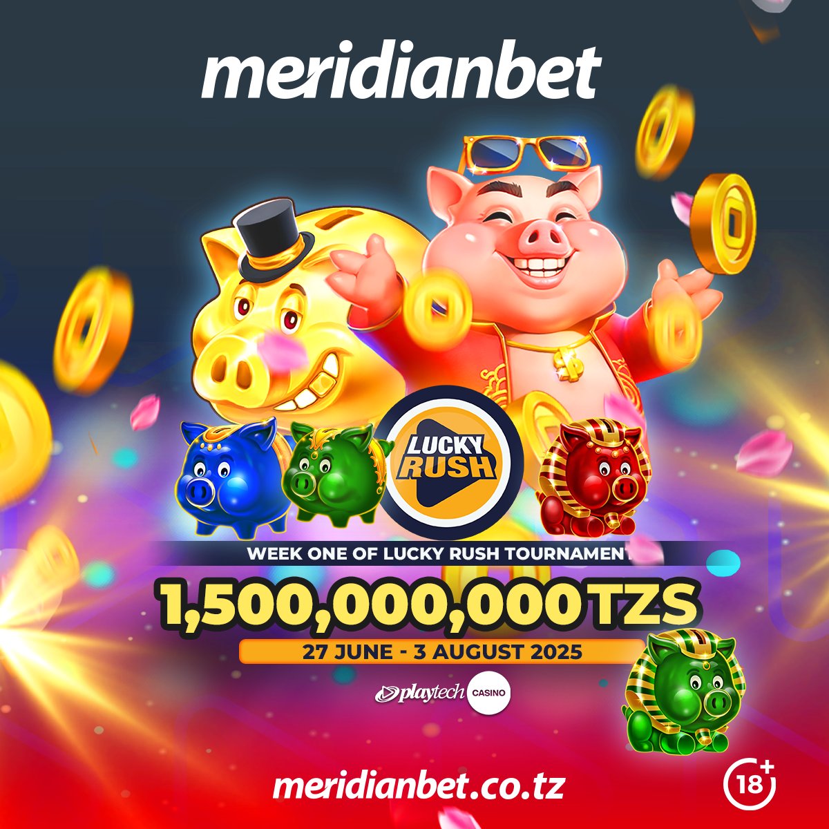 Lucky Rush Tournament kutoka Meridianbet inawapa wachezaji nafasi ya kushinda sehemu ya TZS 1.5 bilioni kwa kucheza sloti za Playtech. Jisajili mtandaoni, na kwa wale wa USSD na vitochi piga, *149*10#. #meridianbettz #kasinoyamtandaoni #slotimachine #ushindimkubwa #titanroulette