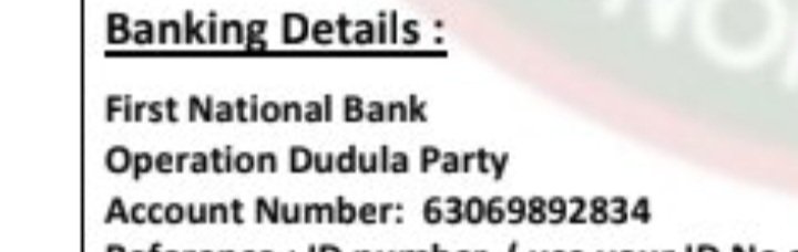 Most Operation Dudula members are unemployed but sacrifice everything for 🇿🇦. We don’t want salaries—just help with transport, food &amp; water. Help us help South Africa. #OperationDudula #PutSouthAfricansFirst
FNB
Operation Dudula party
Account # 63069892834