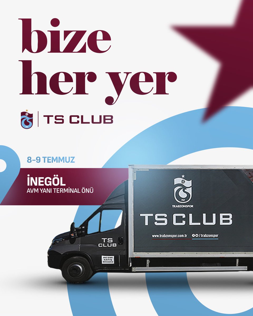 🔴🔵 TS Club Mobil Aracımız, 8-9 Temmuz tarihleri arasında İnegöl AVM yanı terminal önünde taraftarlarımızın hizmetinde olacaktır.

#TSClub #BizeHerYerTrabzon