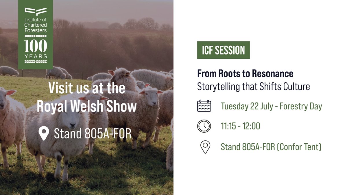 TheICF's tweet image. We’re heading to the #RoyalWelshShow from 21 – 24 July!
📍Find us at Stand 805A-FOR in the Confor Tent
Don’t miss our session on Tuesday 22 July at 11:15 that will discussing storytelling in forestry to change perceptions.
More info: confor.org.uk/resources/even…