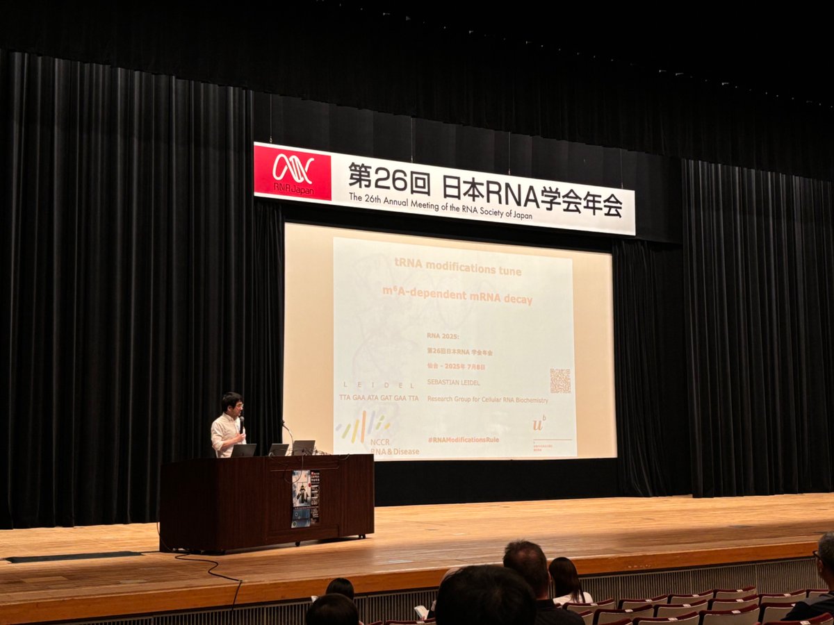RNAbiker's tweet image. RNA Meeting of Japan has started today. The picture is the opening remarks by Dr. Fan-Yan Wei.
I am glad that our student has had the very first poster presentation and got a lot of stimulus.