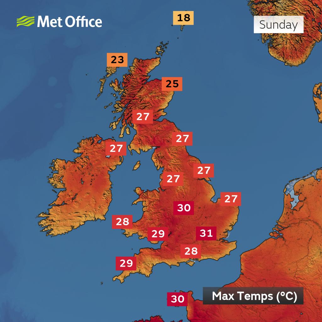 🌡️ Heat is building across the UK this week, temperatures could reach 32-33°C during the weekend 👇