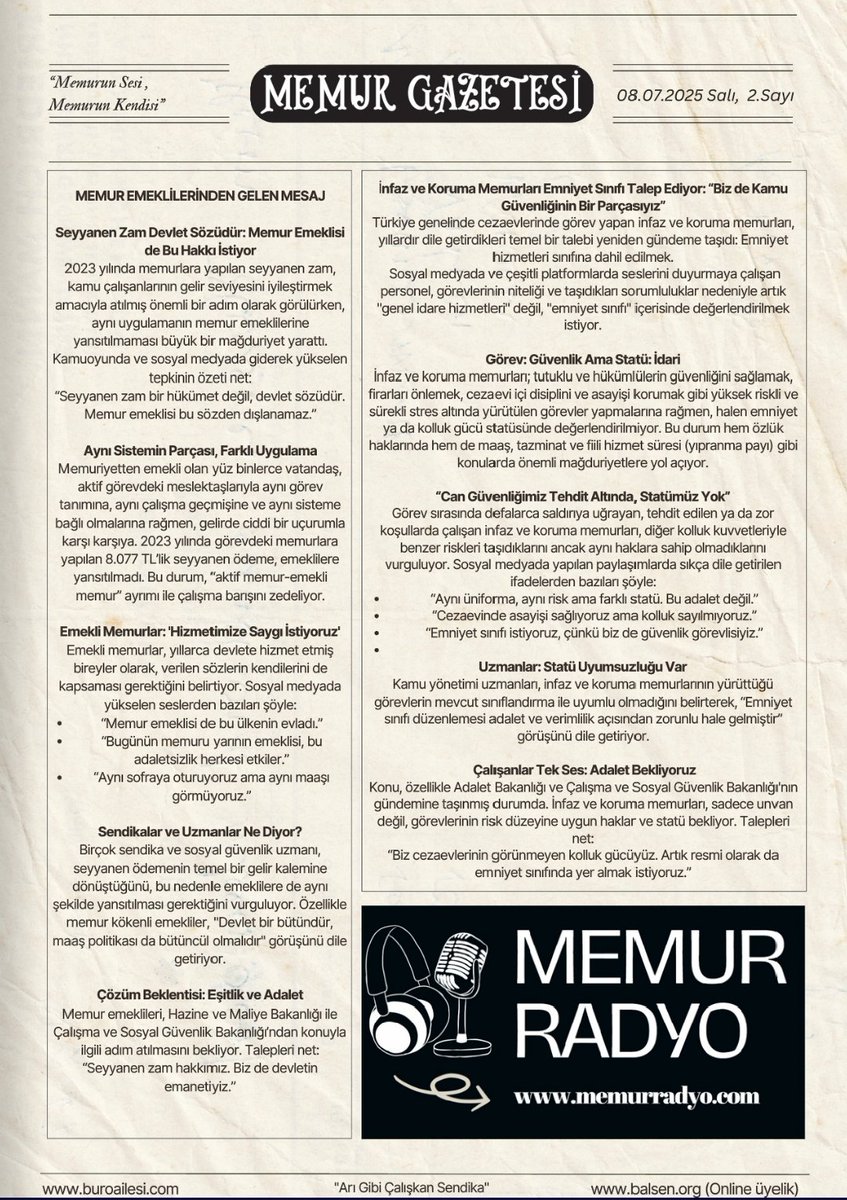 Burakdincersgk's tweet photo. MEMUR GAZETESİ 2. SAYISI YAYINDA!

Memurun ve memur emeklisinin sesi olmaya devam ediyoruz!

📰 İkinci sayımızda:
✅ SGK Personelinin çözüm bekleyen sorunları
✅ İnfaz ve Koruma Memurlarının talepleri
✅ Memur Emeklilerimizin beklentileri
✅ Kamu Avukatlarımızın hak arayışları
✅ Adalet Bakanlığı çalışanlarının sesi
✅Yardımcı Hizmetler Sınıfının talebi
🎯 Ve güncel gelişmeler sizlerle!

📍 İkinci sayımıza ulaşmak için hemen tıkla:
👇👇👇👇
 https://t.co/1w6eDOqCy7

📨 Paylaşın, sesimiz çoğalsın!
#MemurGazetesi #MemurunSesi #BirlikteGüçlüyüz #Memur #memurgecinemiyor #memurhakkınıi̇stiyor