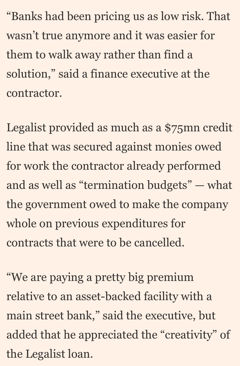 sindap's tweet image. NEW: even on secured lending, traditional banks show little flexibility and that conservatism is costing them business:
US contractors cut off by Doge given lifeline by private credit on.ft.com/4nCpORG