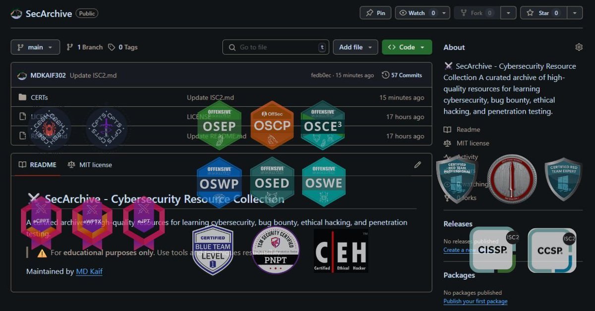 harshleenchawl2's tweet image. 📌SecArchive - Cybersecurity Resource Collection
🔗github.com/MDKAIF302/SecA…