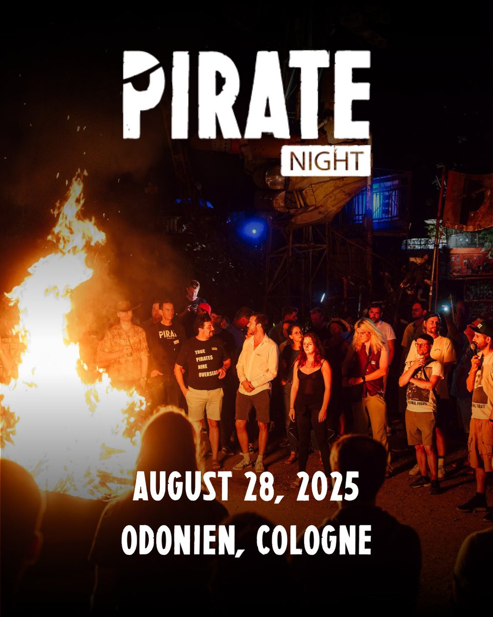 PIRATESummit's tweet image. PIRATE Night is back.
August 28. Odonien, Cologne.
One night. 400 people.
Just fires, music, deep talks, and real humans.
You know what this is.
See you there.
🎟️ piratesummit.com/pirate-night/
#PIRATENight