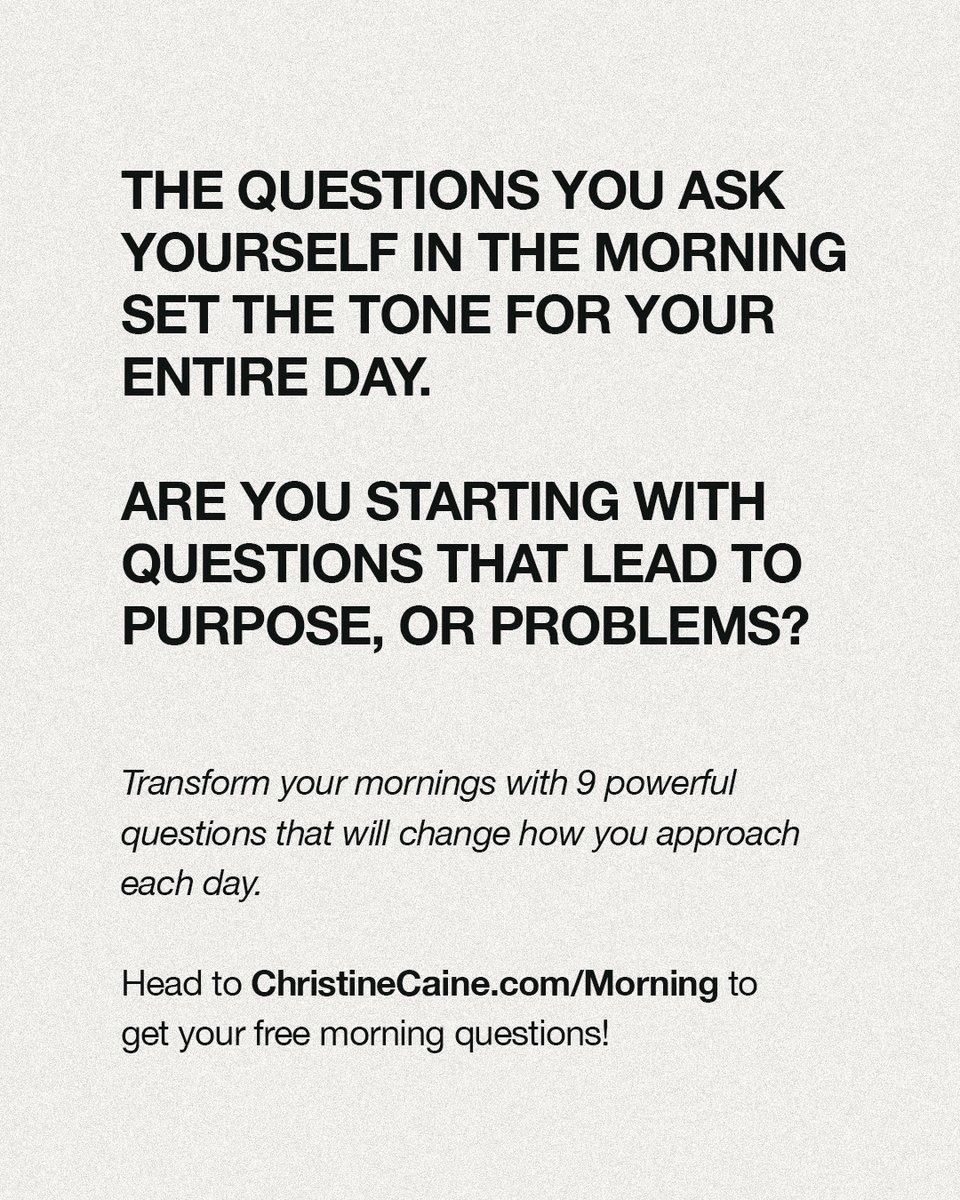 ChristineCaine's tweet image. Your first thoughts when you wake up have the power to shape your entire day.
Are you starting with questions that lead to purpose, or are you immediately overwhelmed by problems and to-do lists?
Here's what I've learned: The questions we ask ourselves matter. They direct our…