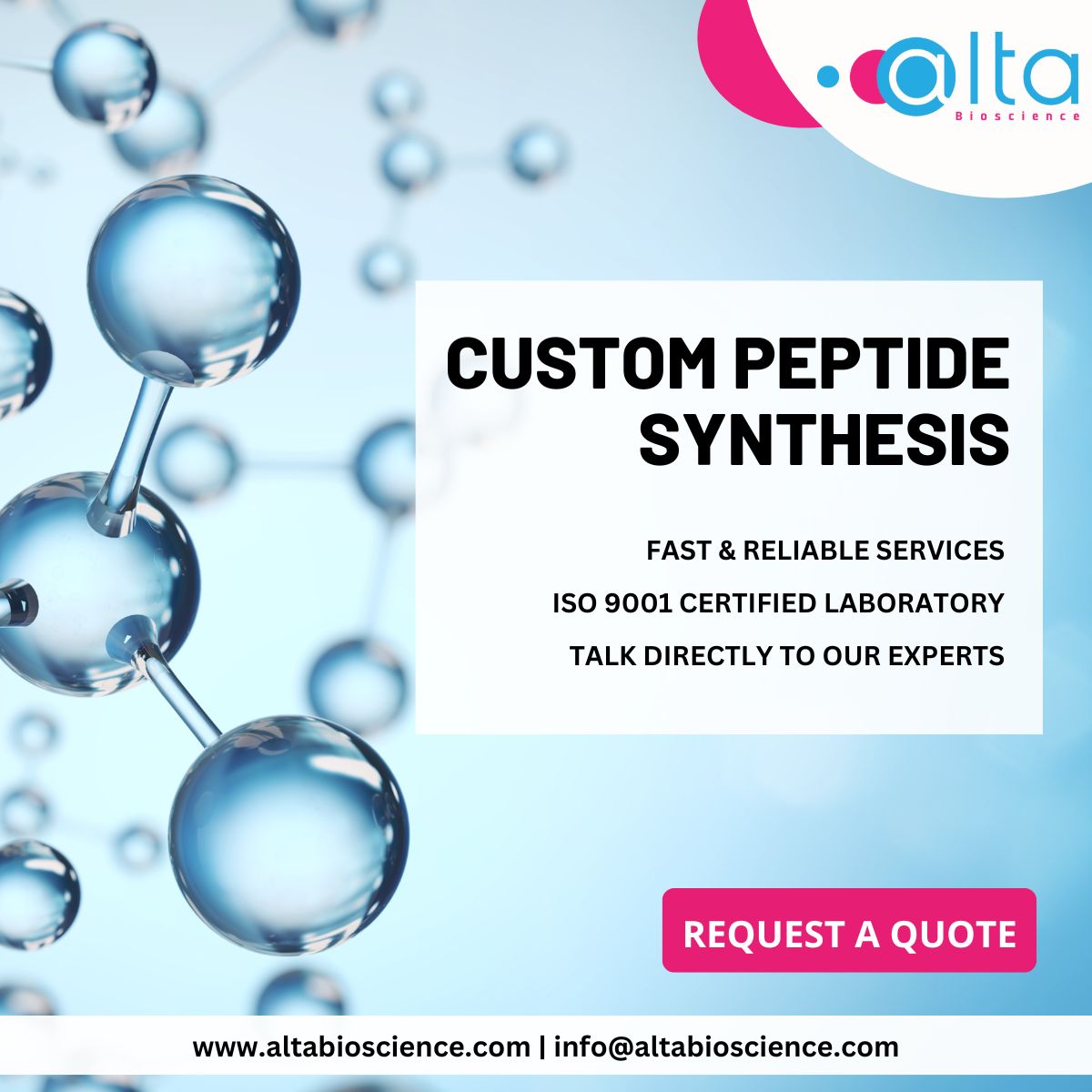 AltaBioscience (@altabioscience) on Twitter photo Based in the UK, we provide custom #PeptideSynthesis services to biotech companies and universities worldwide. We are flexible, fast and can support all your R&D requirements.
To find out more, please email info@altabioscience.com or visit our website: altabioscience.com/what-we-do/pep… Based in the UK, we provide custom #PeptideSynthesis services to biotech companies and universities worldwide. We are flexible, fast and can support all your R&D requirements.
To find out more, please email info@altabioscience.com or visit our website: altabioscience.com/what-we-do/pep…