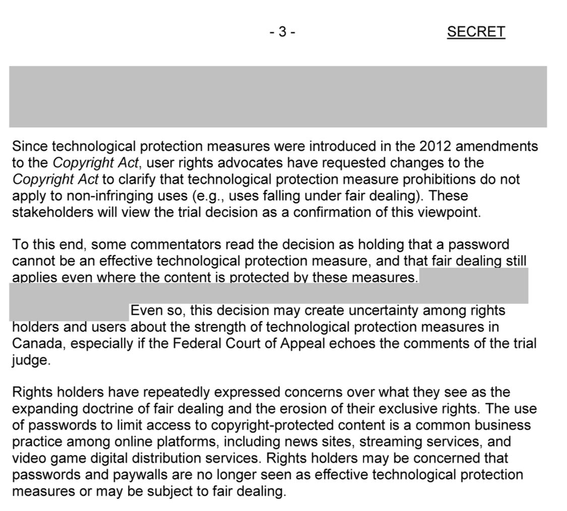 hollyanndoan's tweet image. “Rights holders may be concerned that passwords & paywalls are no longer seen as effective technological protection measures.”
— @CdnHeritage “secret” memo to Minister
Blacklock’s Reporter v. Canada @FedCourtApp_en Oct 6/7
UNLOCKED: blacklocks.ca/calls-blackloc…
#cdnfoi #ATI