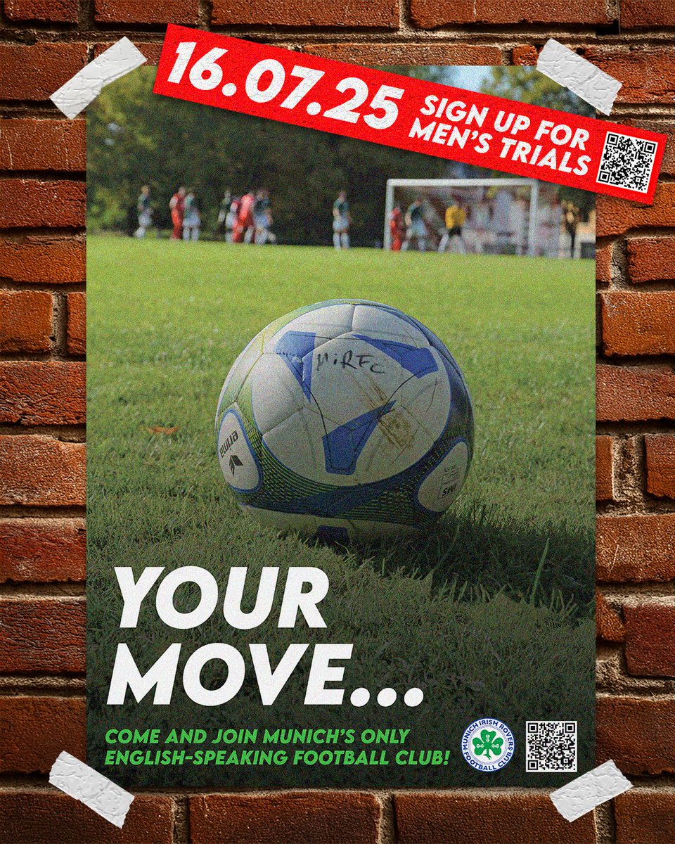 Show us what you've got! 👀

🔍 Munich's only English-speaking football club is looking for new players to join our international family 🤗

Sign up for our upcoming 𝗺𝗲𝗻'𝘀 𝘁𝗿𝗶𝗮𝗹𝘀 𝗼𝗻 𝟭𝟲𝘁𝗵 𝗝𝘂𝗹𝘆 👉 forms.gle/D8KEQF5qCk2aCu…

#GoRovers☘️