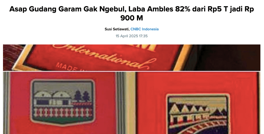txtfromkeuangan's tweet photo. Gudang Garam, salah satu pabrik rokok di terbesar Indonesia terancam bangkrut!

Laba bersihnya turun 82% di 2024. Padahal jumlah perkok di Indonesia tetep tinggi di angka 70 jt orang

Sebenernya ada apa sama industri rokok yg nyumbang pendapatan negara sampe Rp216 T ini?

Utas~