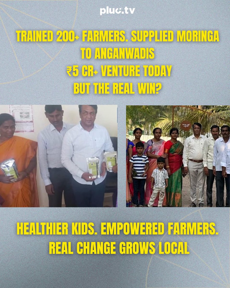 Basaiah Hiremath had one mission: fight malnutrition in his hometown.
He left his US job, came back to Koppal, and planted a movement — not just a farm.
With Moringa in his hands he built a ₹5 Cr+ venture that’s feeding futures and powering local farmers. 🌿
👉 Follow @Pluc.tv