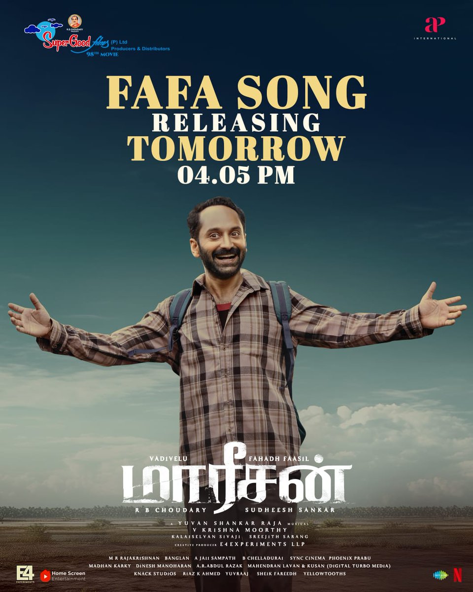 An Exciting #FAFAtrack from #Maareesan drops TOMORROW!
Featuring none other than the powerhouse performer #FahadhFaasil 💥
Stay tuned!

A <a href="/thisisysr/">Raja yuvan</a> Musical 
Produced by <a href="/SuperGoodFilms_/">Super Good Films</a> 

#FaFa #Vadivelu #SudheeshSankar <a href="/actorvivekpra/">Actor Vivek Prasanna</a> Five Star @krishnakum25249 <a href="/moorthyisfine/">krishna moorthy </a>