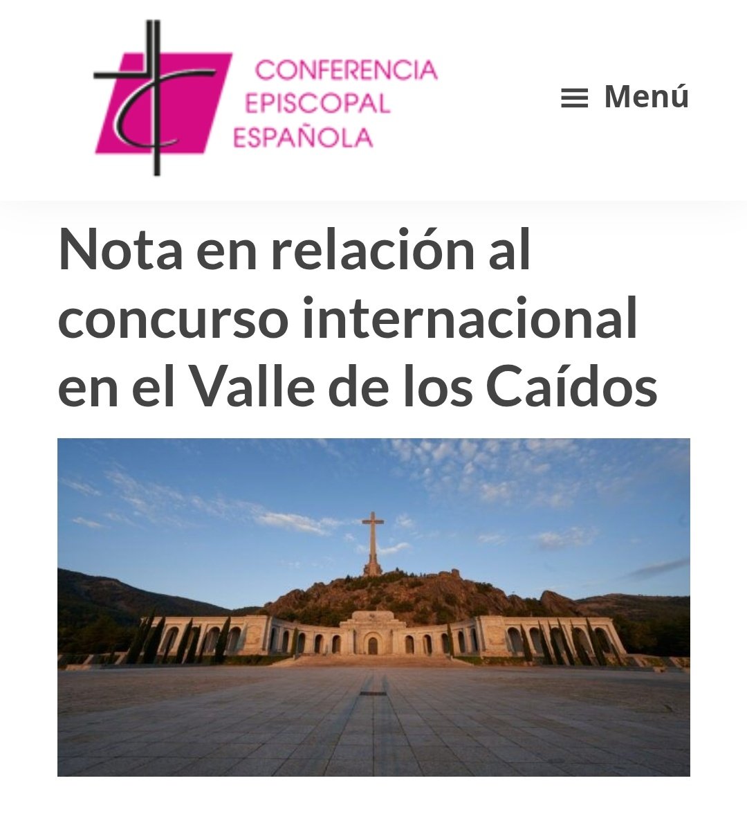 P. Juan Manuel Góngora (@patergongora) on Twitter photo A través del portal de contratación del Estado, se ha tenido noticia de la inminente participación de la <a href="/archimadrid/">Archidiócesis de Madrid</a> en el Concurso de "resignificación" (eufemismo de profanación) del Valle de los Caídos, a través de la inclusión de un cargo institucional de la Archidiócesis, A través del portal de contratación del Estado, se ha tenido noticia de la inminente participación de la <a href="/archimadrid/">Archidiócesis de Madrid</a> en el Concurso de "resignificación" (eufemismo de profanación) del Valle de los Caídos, a través de la inclusión de un cargo institucional de la Archidiócesis,