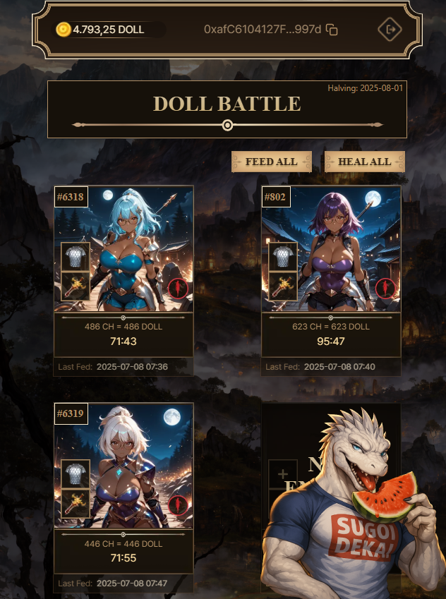 MizukiCheble's tweet image. 📢ill try to simplify things a bit for you who are lost at the beginning of this farm
You have 9 free slots and youll need:
🍈250 DOLLS for each armor
🍈250 DOLLS for each weapon
🍈250 DOLLS for each steak to feed and run them
Thats a total of 750 DOLLS per slot × 9 slots =…