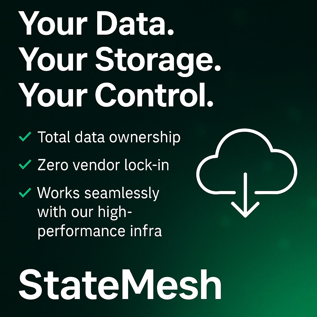 statemeshnet's tweet image. 📦 Your Data. Your Storage. Your Control.
With StateMesh, you can BYOS — Bring Your Own S3-compatible storage.
✅ Total data ownership
✅ Zero vendor lock-in
✅ Works seamlessly with our high-performance infra
Freedom to store, freedom to scale.
🔗 statemesh.net
📢…