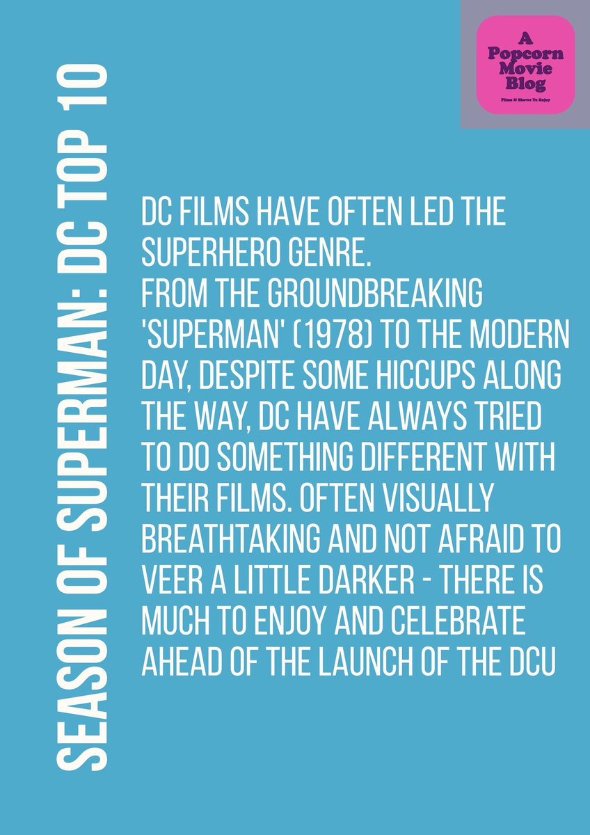 PeterGordonUK's tweet image. It’s the Season of #Superman
Let’s celebrate the launch of #DCU with a trip down memory lane of some of the best #DC films.
What’s your favourite?
apopcornmovieblog.blogspot.com/2025/07/season…
