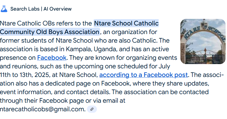 Even AI already knows about our #NCCOBsReunion2025. Reserve Friday, 11th July. Our gamba n'ogu is +256775158844 or +256705173596 (For more details)