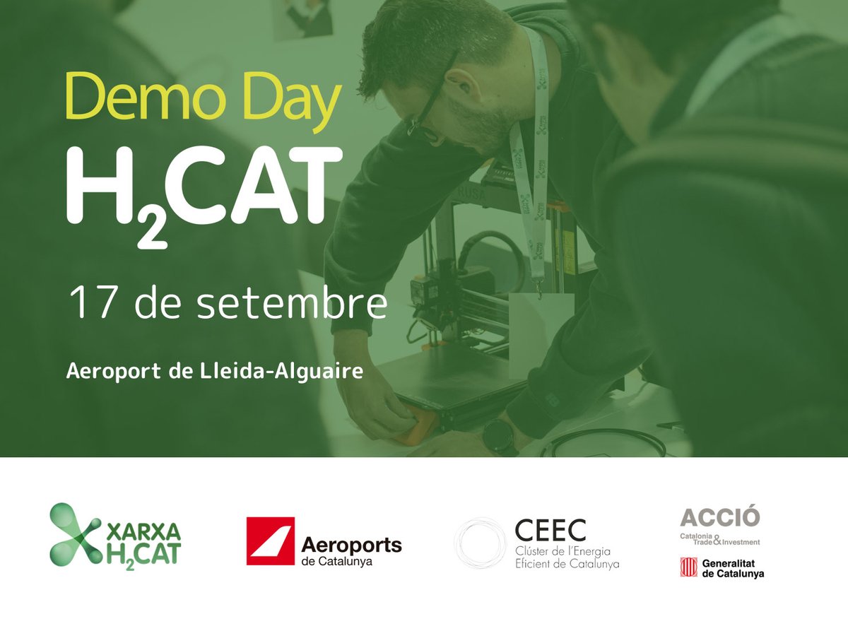 📢 #SAVETHEDATE 🗓️ 17 de Setembre

✈️ L'#H2CATDemoDay aterrarà a l'aeroport de Lleida-Alguaire per impulsar l’hidrogen en l’aviació i la mobilitat sostenible!

👉 Inscripcions obertes: xarxah2cat.org/h2cat-demo-day…