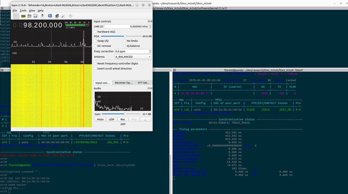 🚀 White Rabbit support for the LiteX M2 SDR is shaping up nicely!

First lock of the LiteX M2 SDR design as a WR Slave to a SPEC-A7 WR Master: github.com/enjoy-digital/…

Enables precise synchronization of multiple M2 SDRs — clean PPS + 10 MHz (and then RFIC Clk) from any WR